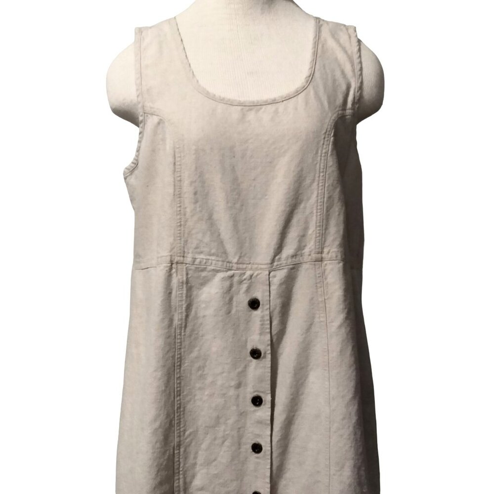 Erika & Co Size Large Dress Khaki Button Front Sleeveless Linen Blend - Picture 3 of 8